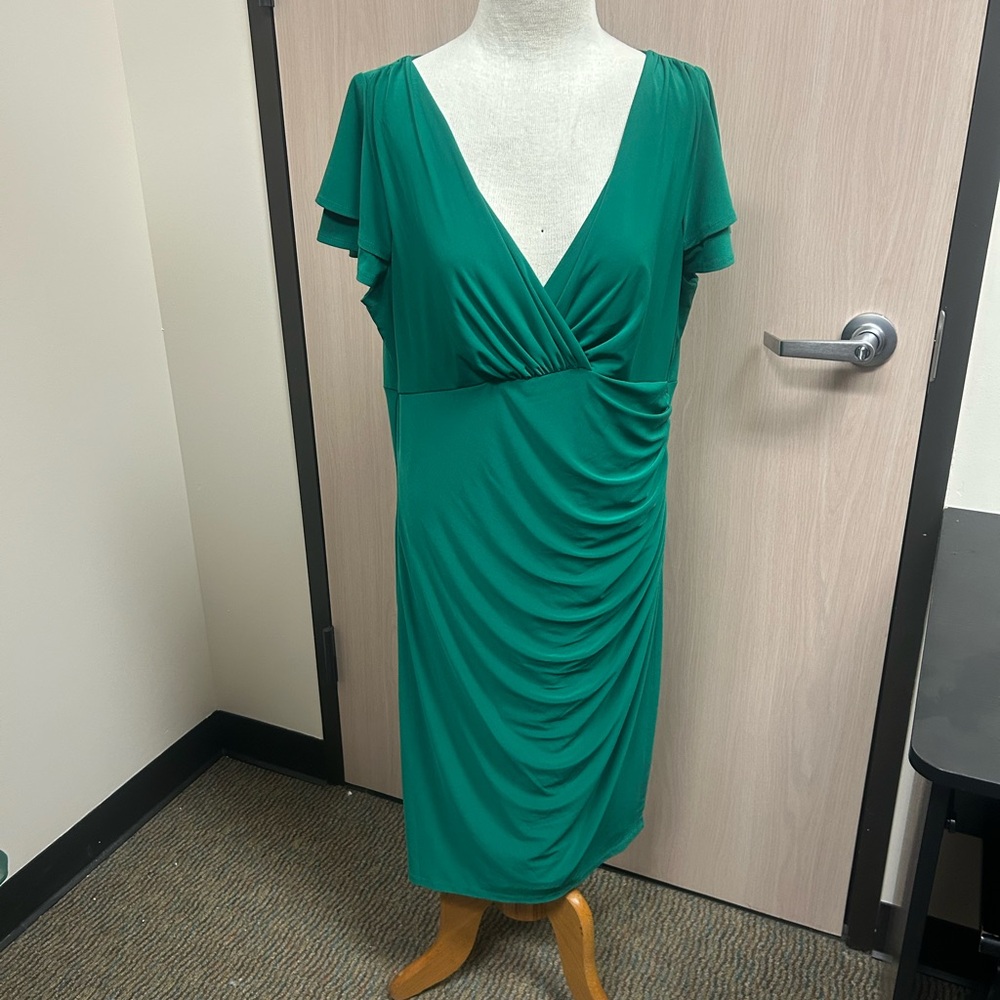 Ralph Lauren Green Draped Midi Dress